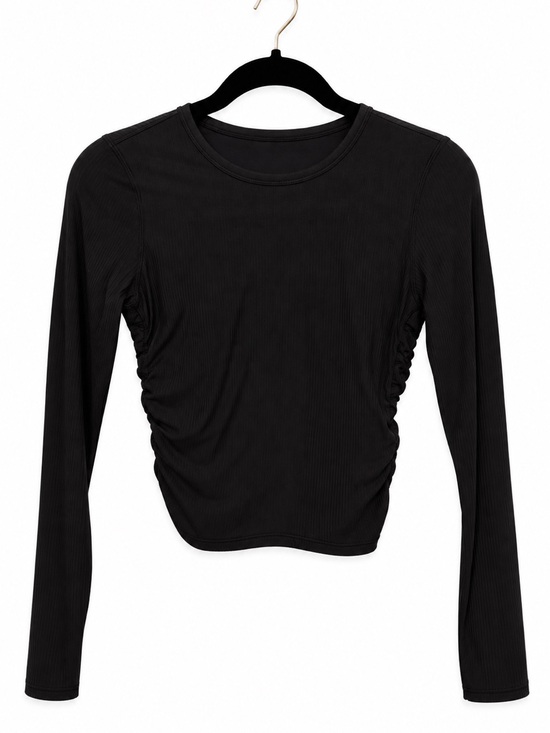 lululemon athletica Tops - Lululemon Black Ribbed Ruched Long Sleeve Crop Top | Size 6